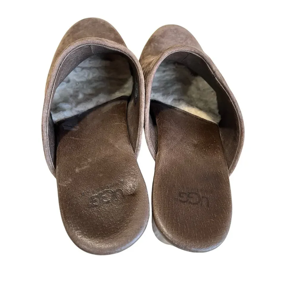 UGG Tan Suede Wooden Heel Clogs Boho Cozy Fall Comfort Shoes Size 7 - Picture 4 of 10